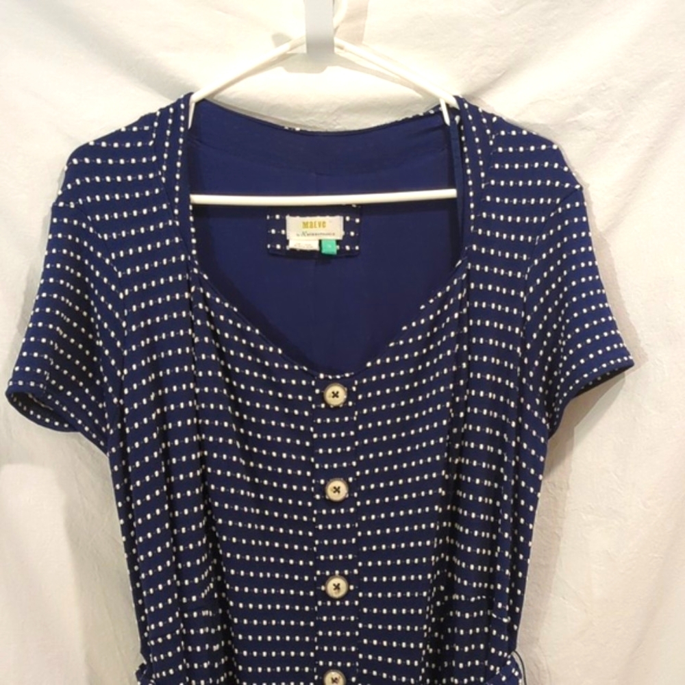 Maeve | Dotted Lines Navy Dress Retro Sweetheart Full Swing Skirt Tie Belt | 2X